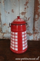 Emaille pot rood-wit